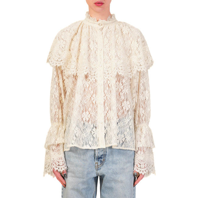 Camisa de encaje con volantes y tensión - Mantequilla