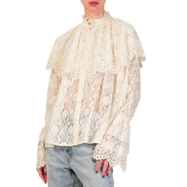 Camisa de encaje con volantes y tensión - Mantequilla