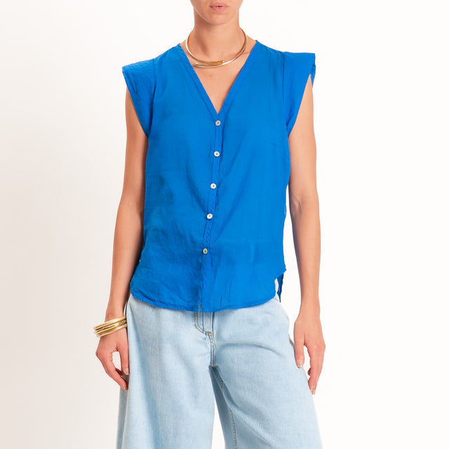 Tensione in-Camicia mussola smanicata - bluette