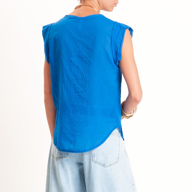 Tensione in-Camicia mussola smanicata - bluette