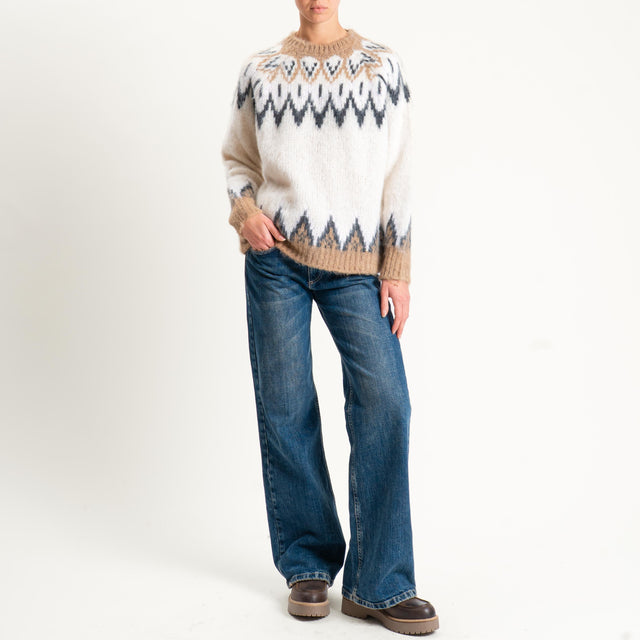 Tensione in-Maglia jaquard fairisle misto lana - camello/ecru/rosa