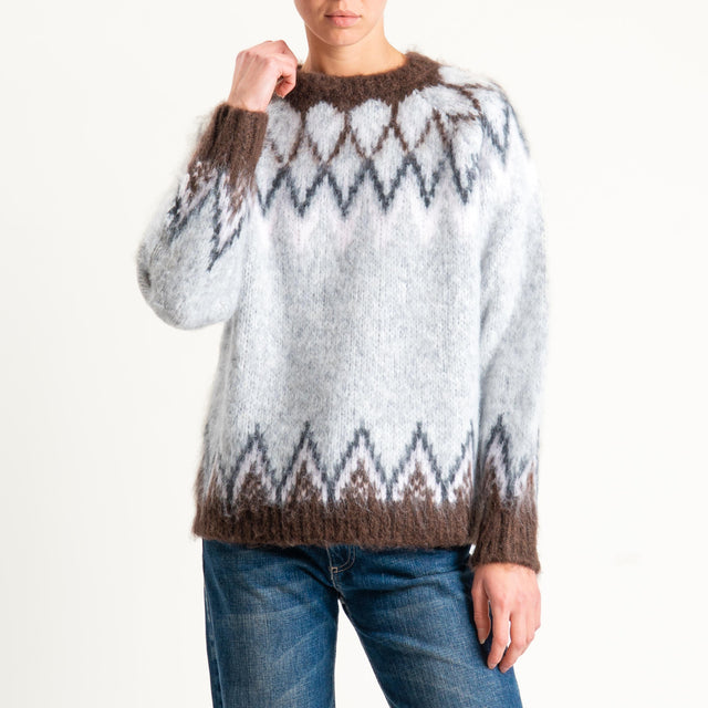 Tensione in-Maglia jaquard fairisle misto lana - moro/rosa/grigio