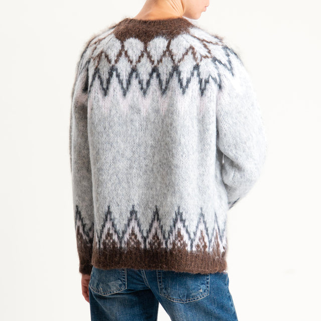 Tensione in-Maglia jaquard fairisle misto lana - moro/rosa/grigio