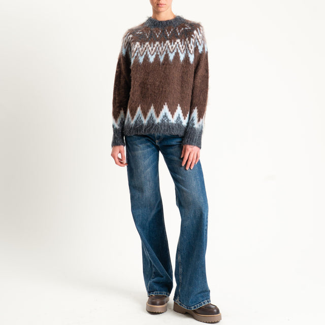 Tensione in-Maglia jaquard fairisle misto lana - antracite/cielo/moro