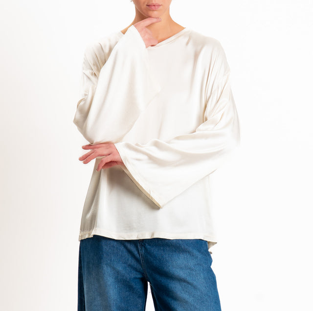 Tensione in-Blusa satin elasticizzato manica ampia - burro
