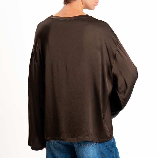 Tensione in-Blusa satin elasticizzato manica ampia - moka