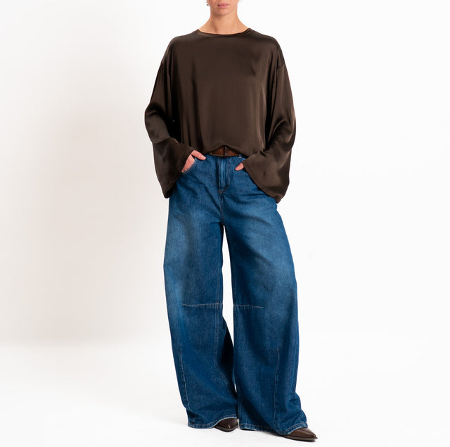 Tensione in-Blusa satin elasticizzato manica ampia - moka