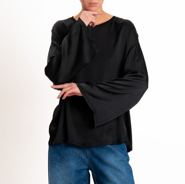 Tensione in-Blusa satin elasticizzato manica ampia - nero