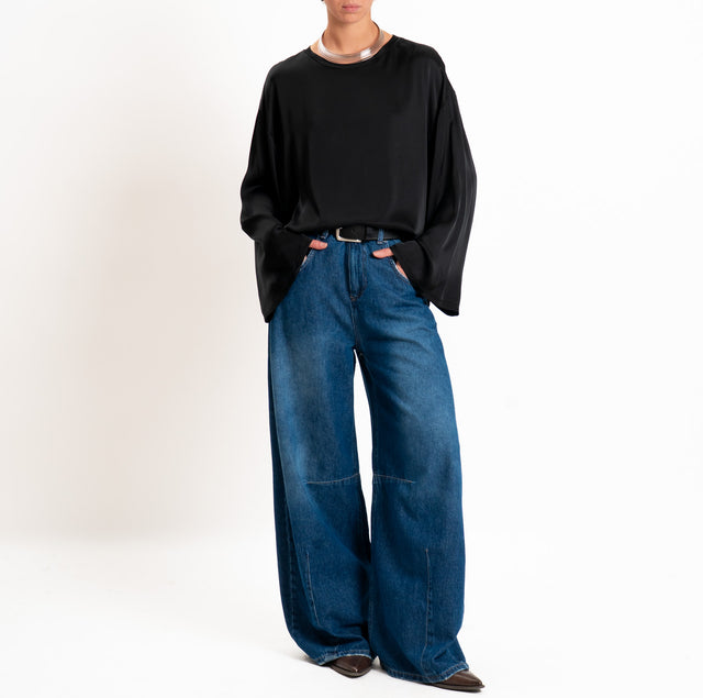 Tensione in-Blusa satin elasticizzato manica ampia - nero