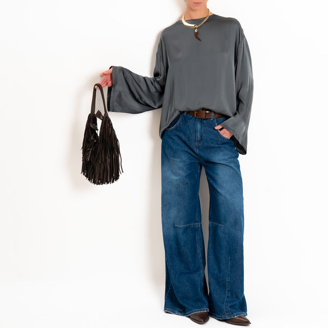 Tensione in-Blusa satin elasticizzato manica ampia - piombo