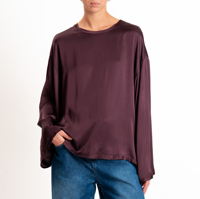 Tensione in-Blusa satin elasticizzato manica ampia - burgundy