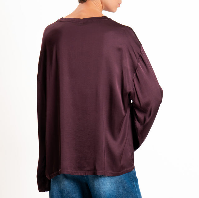 Tensione in-Blusa satin elasticizzato manica ampia - burgundy