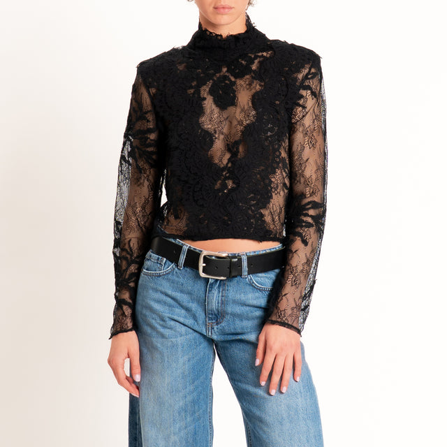 Tensione in-Blusa in pizzo con spalline - nero