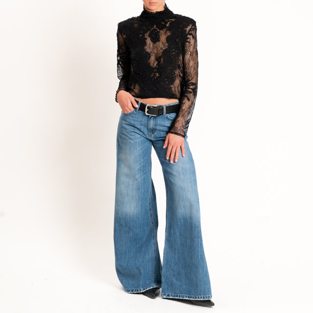 Tensione in-Blusa in pizzo con spalline - nero