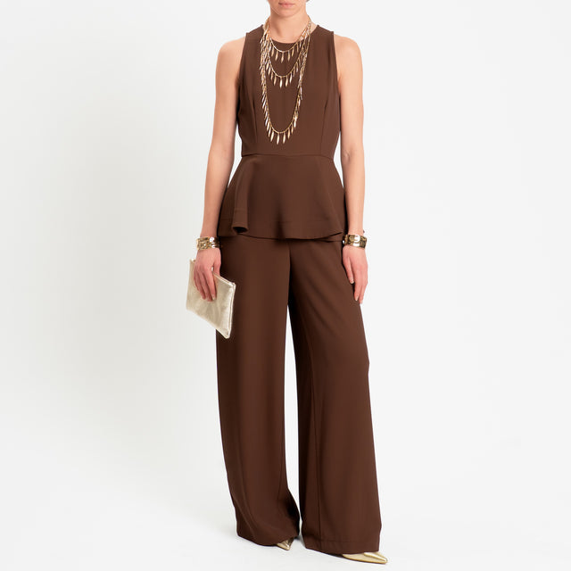 Tensione in-Tuta smanicata in tessuto fluido - moro