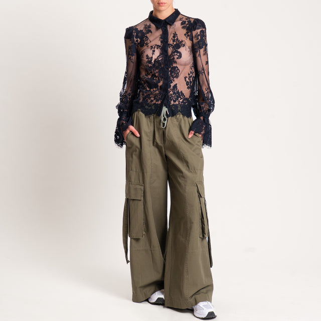 Tensione in-Pantalone cargo wide leg con coulisse - militare