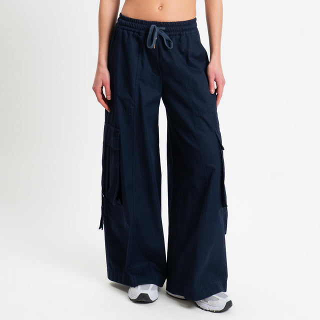 Tensione in-Pantalone cargo con coulisse - blu
