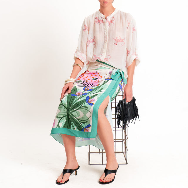 Haveone-Camicia mussola lyocell fantasia ghepardo - burro/rosa