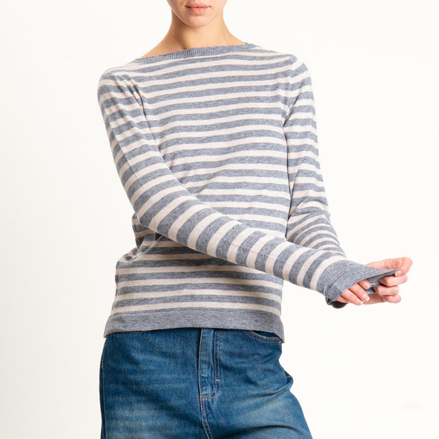 Tensione in- Maglia girocollo a righe in viscosa - grigio/sabbia