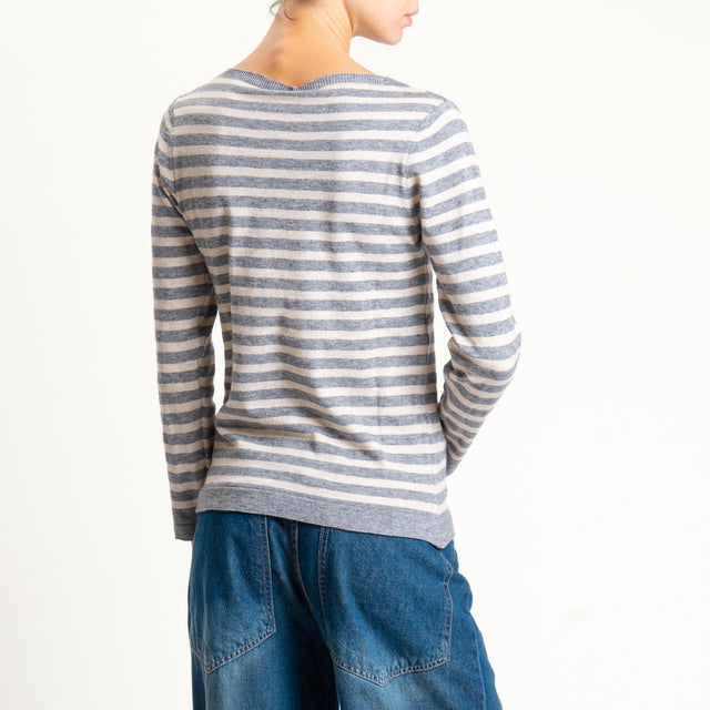 Tensione in- Maglia girocollo a righe in viscosa - grigio/sabbia