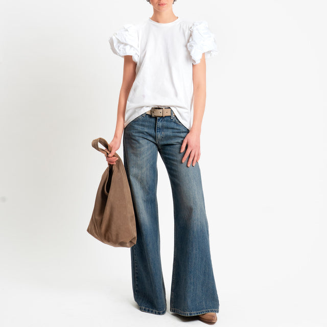 Tensione in-T-shirt manica rouches con spalline - bianco