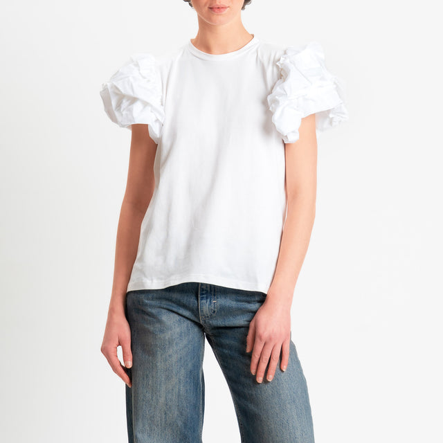 Tensione in-T-shirt manica rouches con spalline - bianco