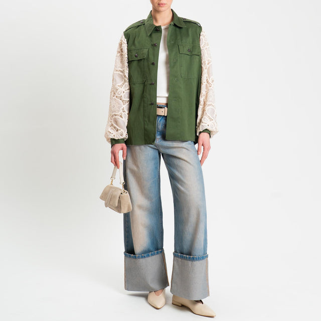 Tensione in-Giacca camicia doppio tessuto - militare/burro