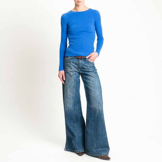 Tensione in-Maglia girocollo a costine - bluette