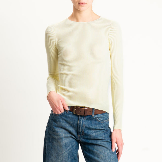 Tensione in-Maglia girocollo a costine - giallo