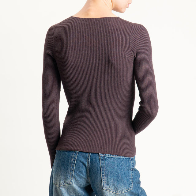 Tensione in-Maglia girocollo a costine - moro