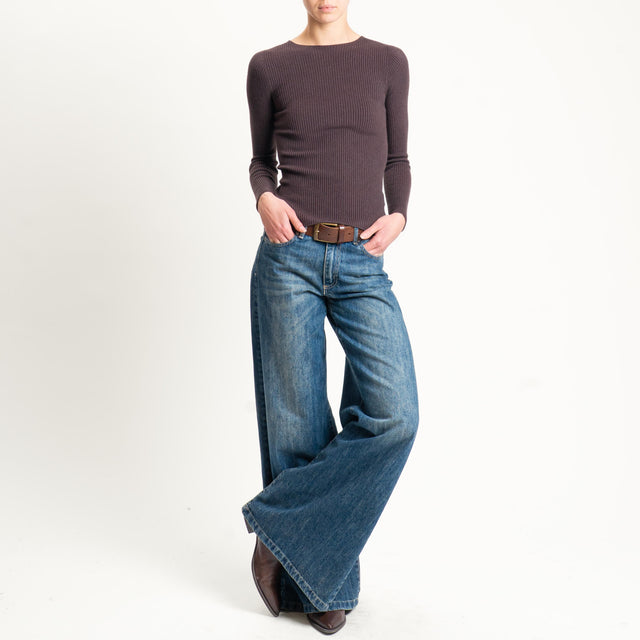 Tensione in-Maglia girocollo a costine - moro