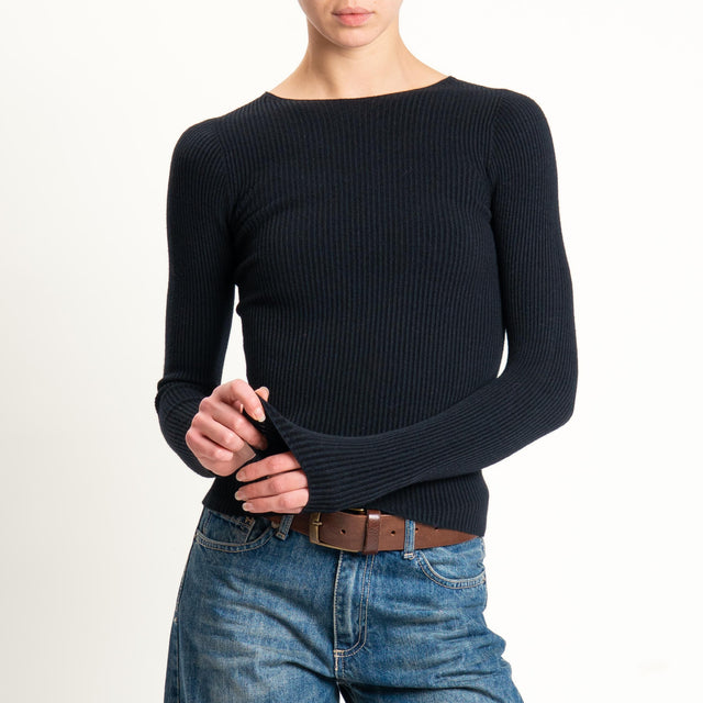 Tensione in-Maglia girocollo a costine - nero