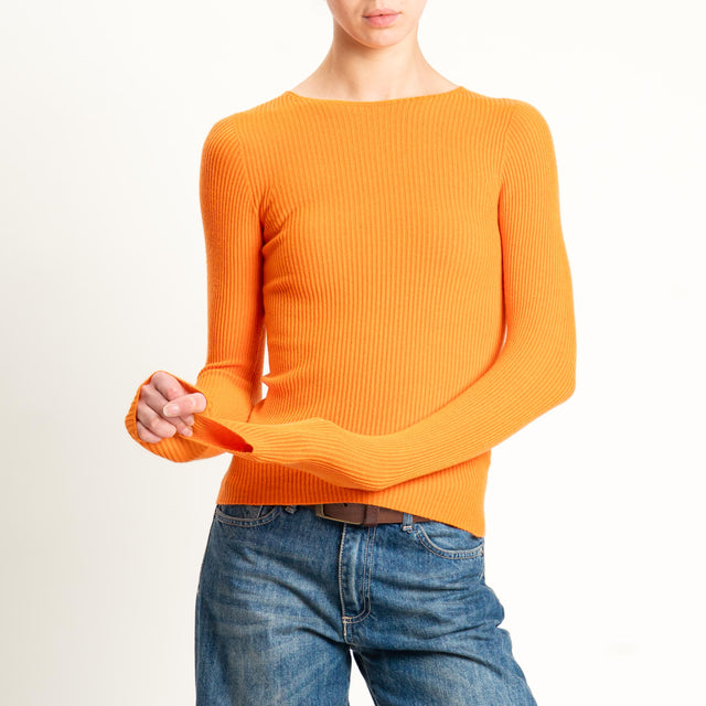 Tensione in-Maglia girocollo a costine - orange
