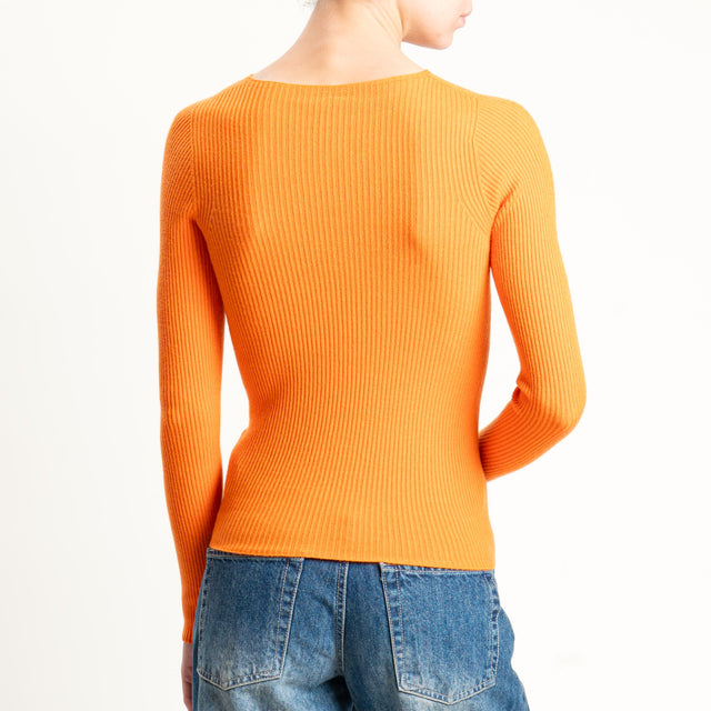 Tensione in-Maglia girocollo a costine - orange