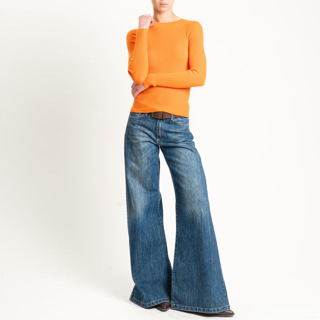 Tensione in-Maglia girocollo a costine - orange