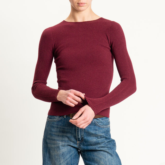 Tensione in-Maglia girocollo a costine - vino