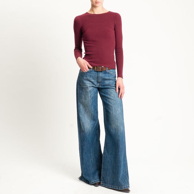 Tensione in-Maglia girocollo a costine - vino