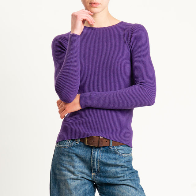 Tensione in-Maglia girocollo a costine - viola