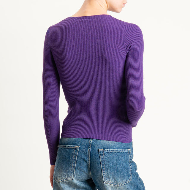 Tensione in-Maglia girocollo a costine - viola