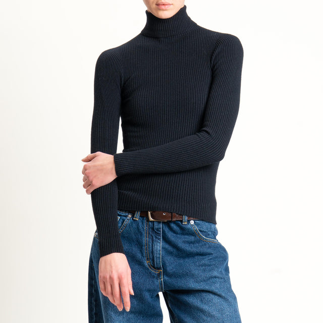 Tensione in-Maglia collo alto a costine - nero