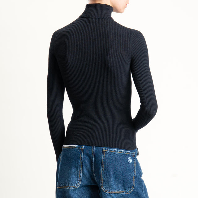 Tensione in-Maglia collo alto a costine - nero