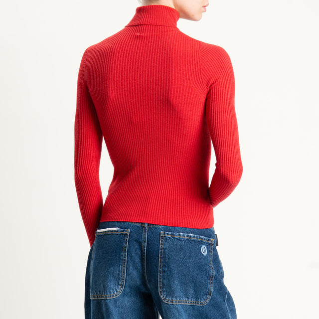 Tensione in-Maglia collo alto a costine - rosso