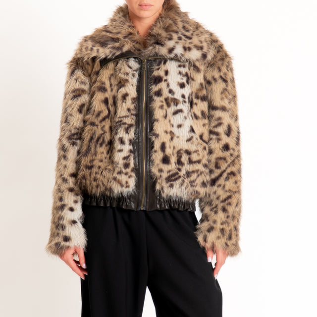 Tensione in-Bomber ecopelliccia fantasia animalier - beige/nero