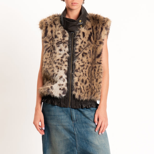 Tensione in-Gilet ecopelliccia fantasia animalier - beige/moro/nero