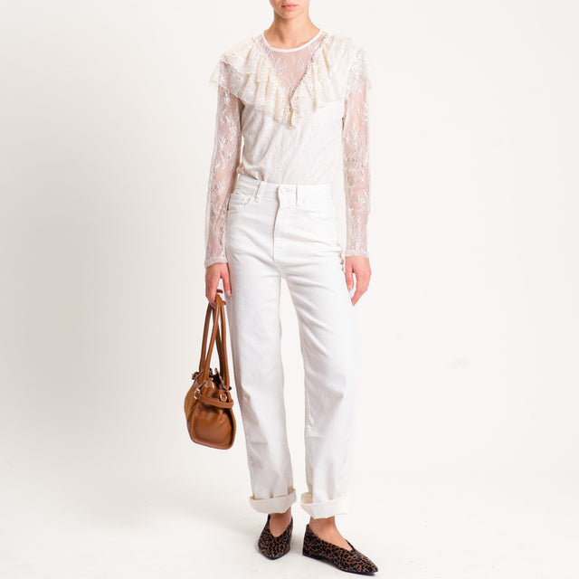 Tensione in-Blusa body pizzo con rouches - burro