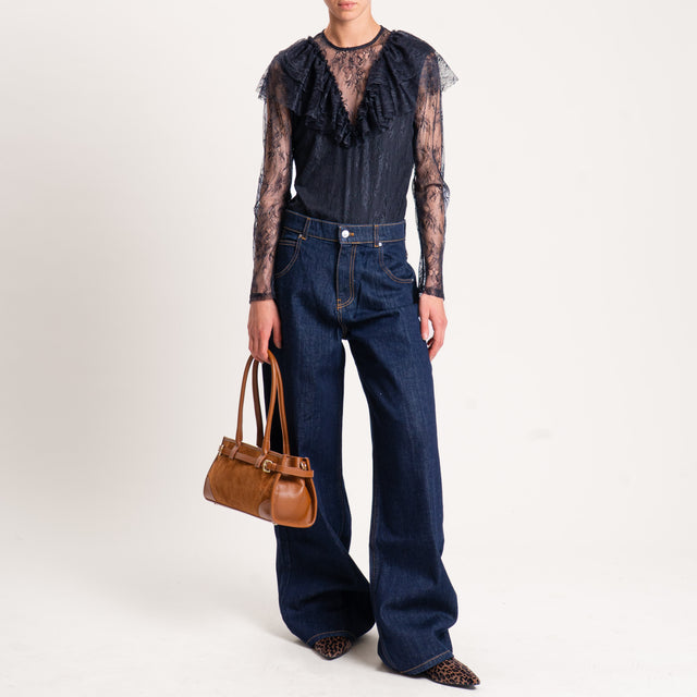 Tensione in-Blusa body pizzo con rouches - nero