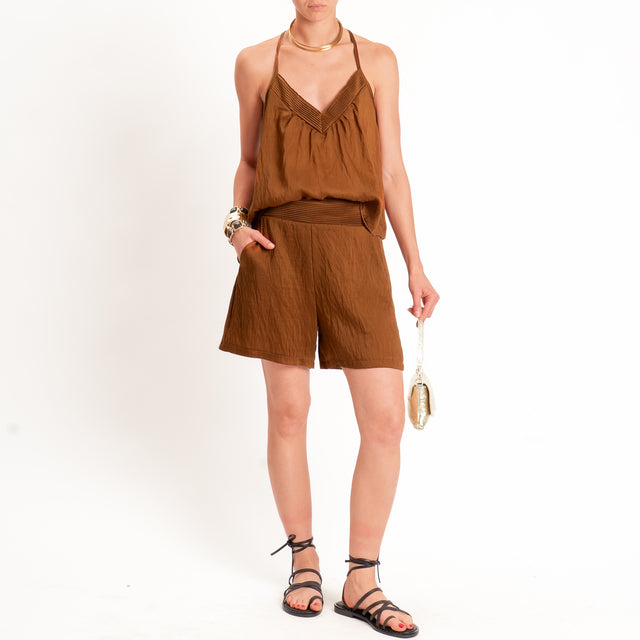 Tensione in-Completo lyocell top+shorts - tabacco