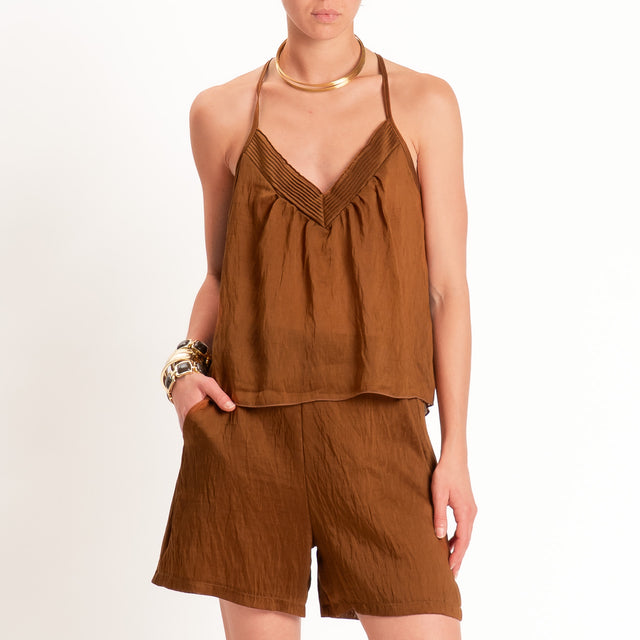 Tensione in-Completo lyocell top+shorts - tabacco