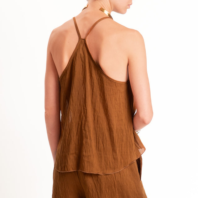 Tensione in-Completo lyocell top+shorts - tabacco