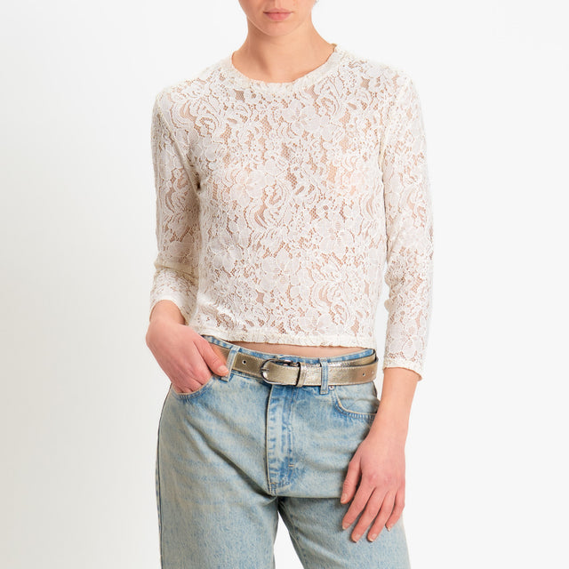 Tensione in-Blusa in pizzo macramè - burro